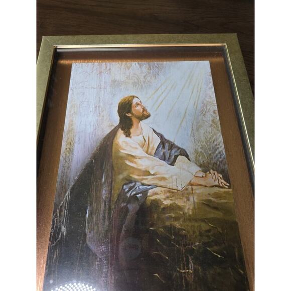 Vintage Jesus Print Praying At The Garden Of Gethsemane Gold Frame 16 X 12 - Picture 3 of 16